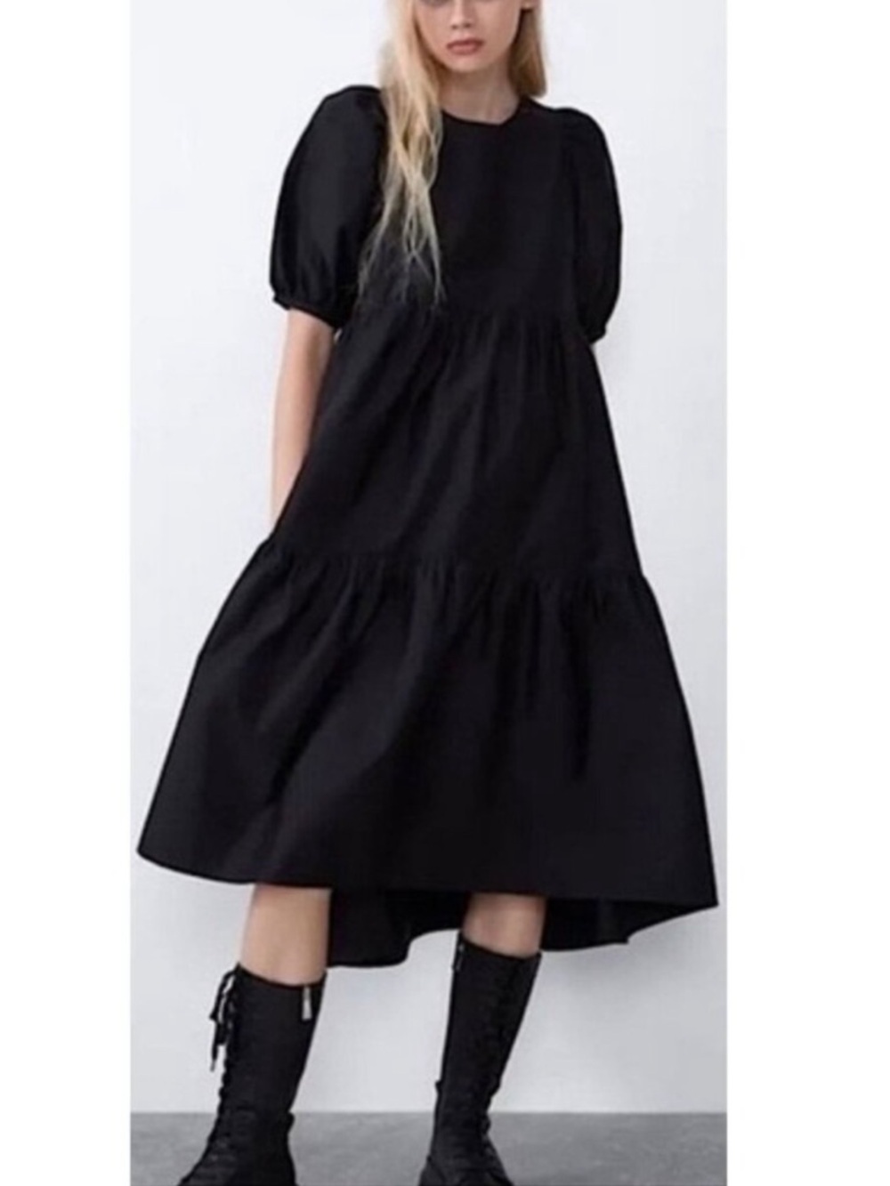 Aritzia Wilfred Black Rengo Puff Sleeve Midi Dress Size Medium 36361
